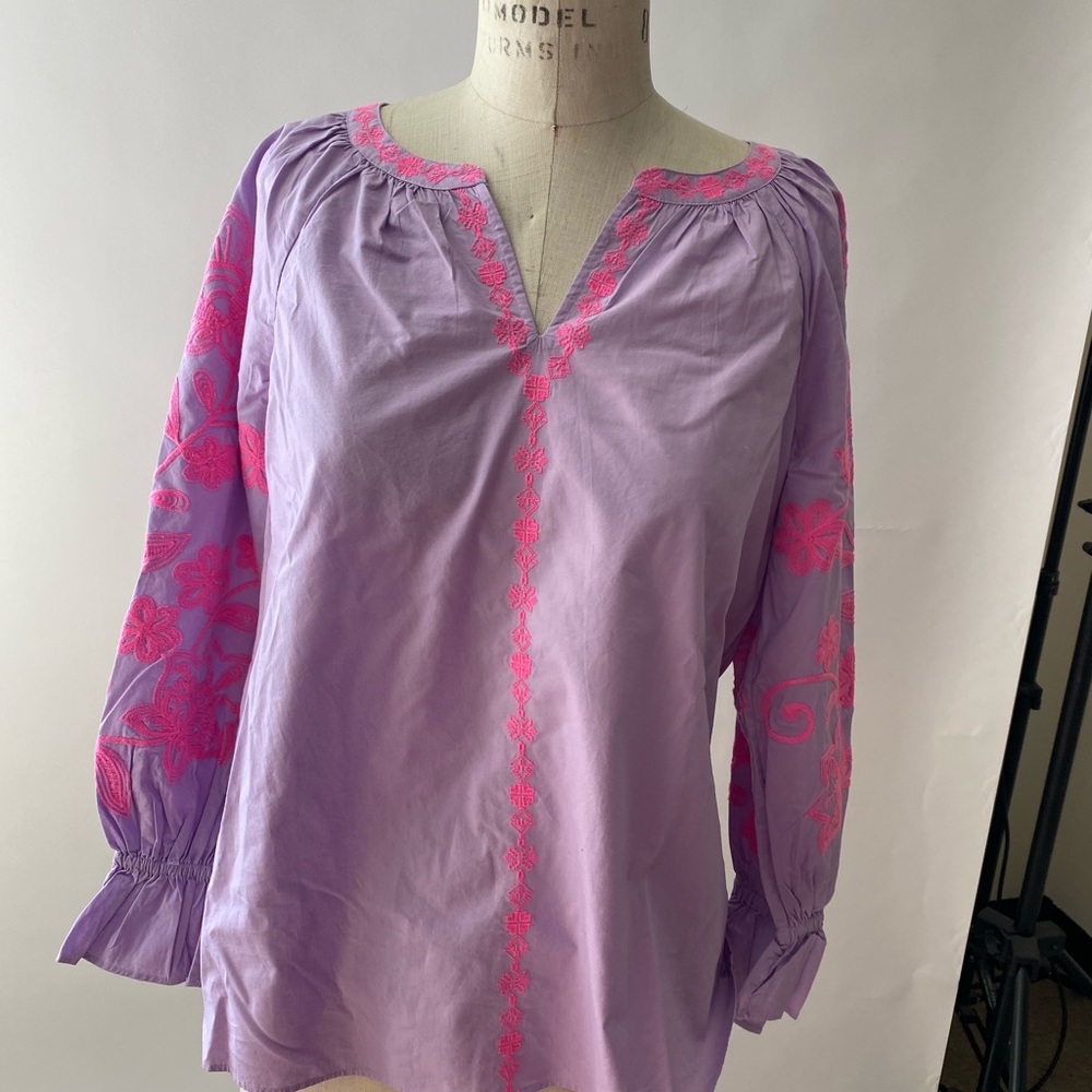 Lilly Pulitzer Purple Blouse with Pink Floral Details